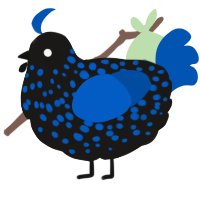 A sable and ultramarine chicken with a speckle pattern