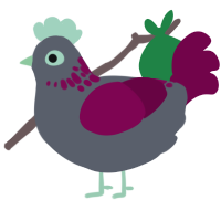 Crimson, a grey and maroon chicken with a neck-speckle pattern