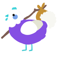A blurple and white chicken with a head pattern