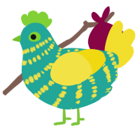 A turquoise and yellow chicken with a bar pattern