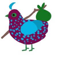 Jackson Pollock, a wine and cerulean chicken with a speckle pattern