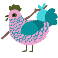 A pink and teal chicken with a lace pattern
