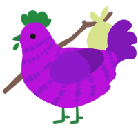 A amethyst and violet chicken with a bar pattern