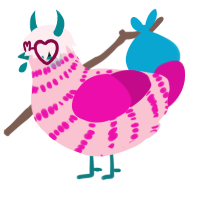 A rose and fuchsia chicken with a bar pattern