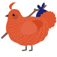 A vermilion chicken with a lace pattern