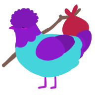 A aqua and violet chicken with a head pattern