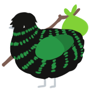 A black and viridian chicken with a bar pattern