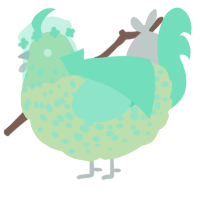 A gluppy and mint chicken with a speckle pattern