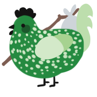 A viridian and gluppy chicken with a speckle pattern