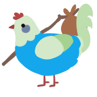 A sky and gluppy chicken with a head pattern