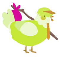 A lime and apple chicken with a head pattern