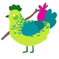 A lime and teal chicken with a half-lace pattern