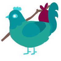 A turquoise and teal chicken with a head pattern