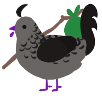 A grey and sable chicken with a half-lace pattern