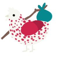 A white and crimson chicken with a speckle pattern