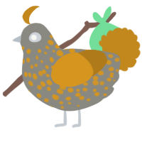 A ash and ochre chicken with a speckle pattern