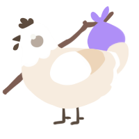 A cream chicken with a head pattern