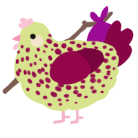A lemon and maroon chicken with a speckle pattern