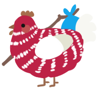 A crimson and white chicken with a bar pattern