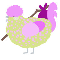 A lemon and lavender chicken with a speckle pattern
