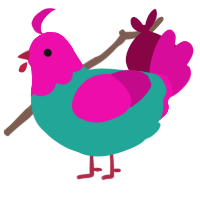 A turquoise and fuchsia chicken with a head pattern