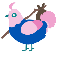 A ultramarine and pink chicken with a head pattern