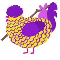 A yellow and violet chicken with a lace pattern