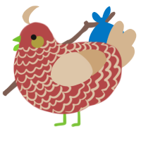 A red and beige chicken with a lace pattern