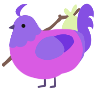 A orchid and blurple chicken with a head pattern
