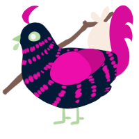 A tumblr and fuchsia chicken with a bar pattern