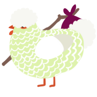 A apple and white chicken with a lace pattern