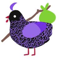 Identity Fraud, a black and blurple chicken with a double-lace pattern