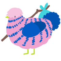 A pink and ultramarine chicken with a bar pattern