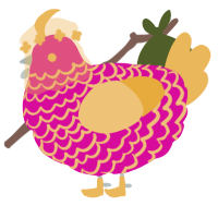A fuchsia and honey chicken with a lace pattern