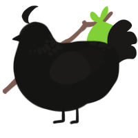 A black and sable chicken with a neck-speckle pattern