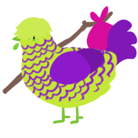 A lime and violet chicken with a lace pattern