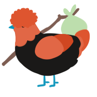 A sable and vermilion chicken with a head pattern