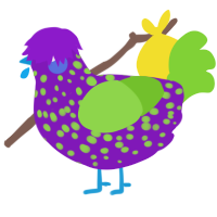 A violet and grass chicken with a speckle pattern