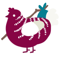 A maroon and white chicken with a half-bar pattern