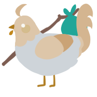 A mist and beige chicken with a head pattern