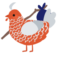 A vermilion and mist chicken with a lace pattern