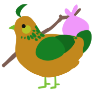 A ochre and leaf chicken with a neck-speckle pattern