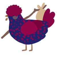A navy and maroon chicken with a speckle pattern