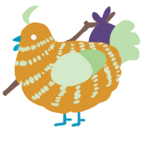 A orange and gluppy chicken with a bar pattern