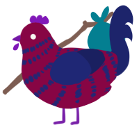 A maroon and navy chicken with a bar pattern