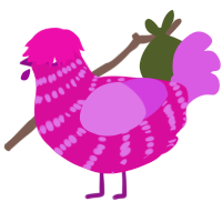 A fuchsia and orchid chicken with a bar pattern