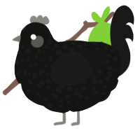 A black and sable chicken with a speckle pattern