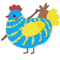A sky and yellow chicken with a bar pattern