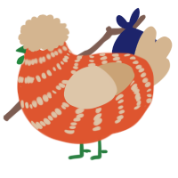 A vermilion and beige chicken with a bar pattern