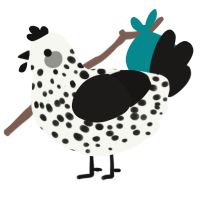 Identikit, a white and sable chicken with a speckle pattern